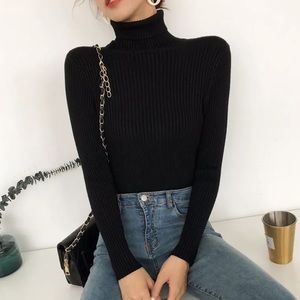 Mock Neck Black Turtleneck Sweater